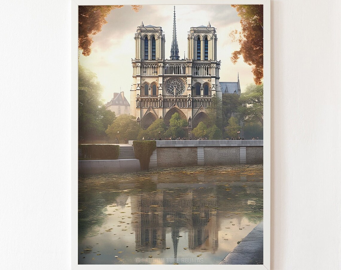 Notre Dame Cathedral Paris Seine River Reflection Photo Poster