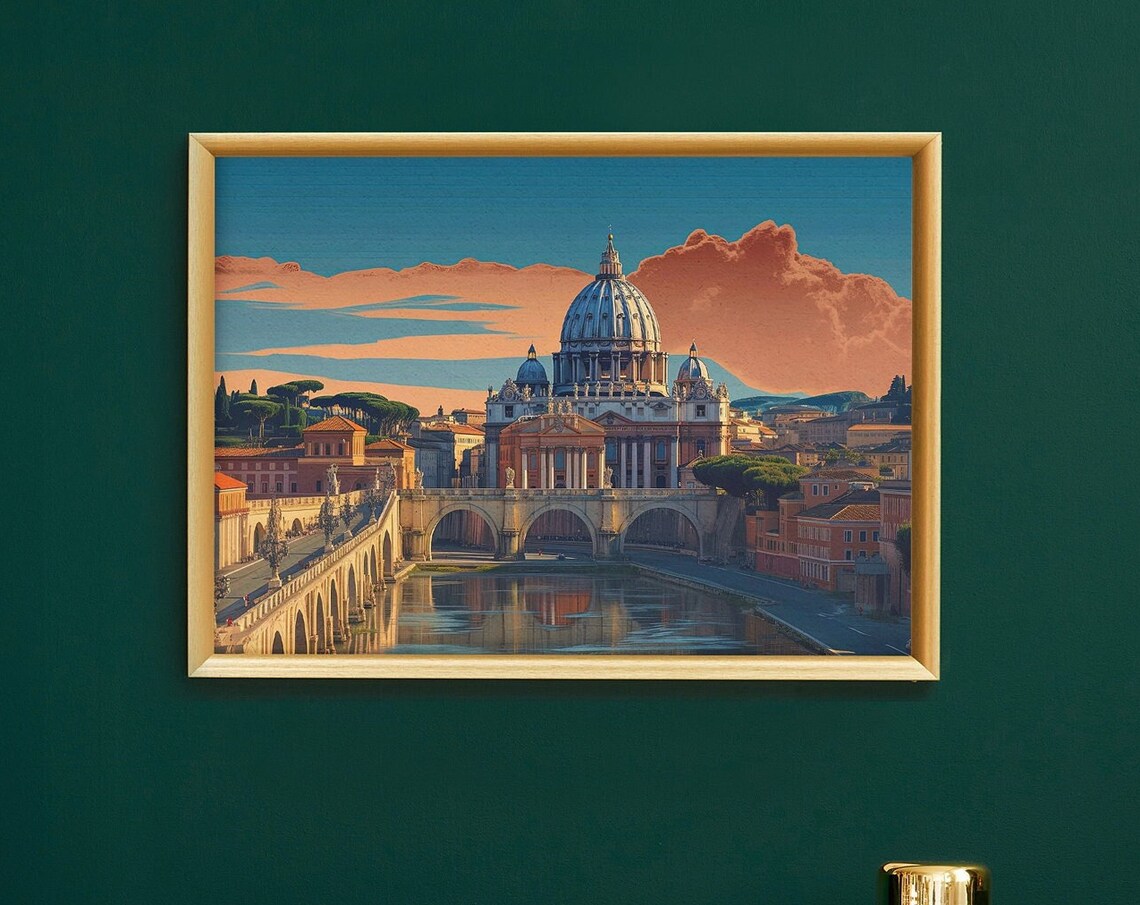St Peters Basilica Vatican Rome Sunset Landmark Travel Poster
