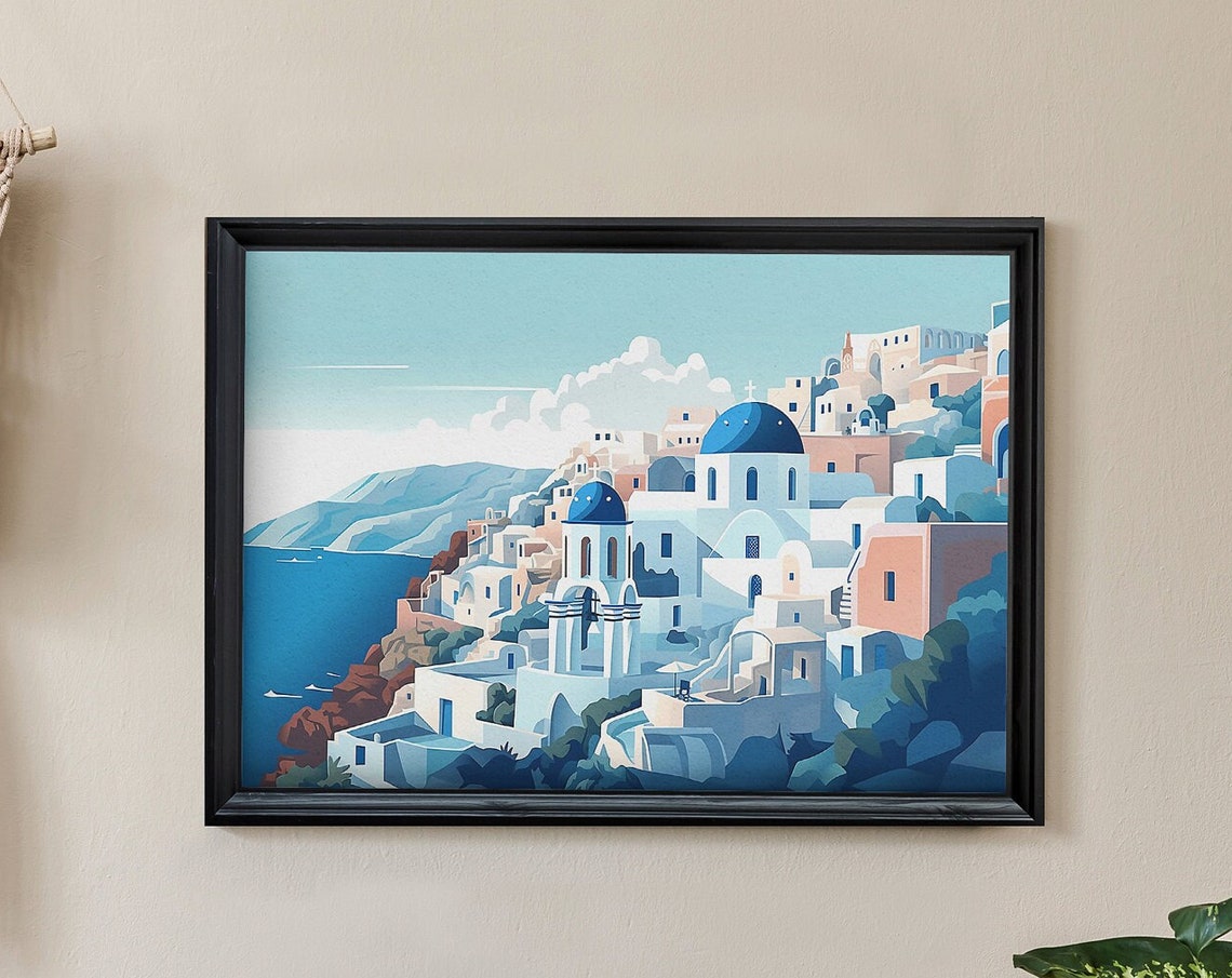 Santorini Greece Blue Domes White Cliffside Village Wall Poster