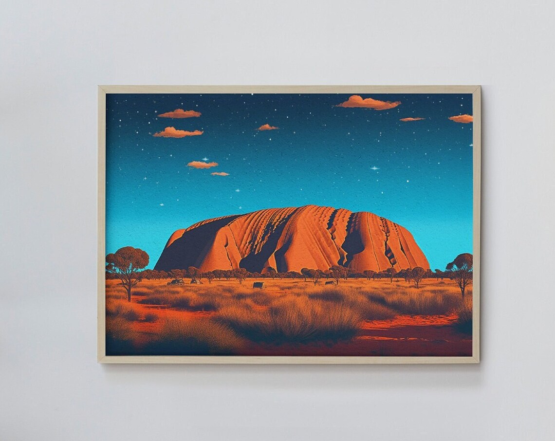 Uluru Ayers Rock Under Starry Twilight Desert Sky Art Poster