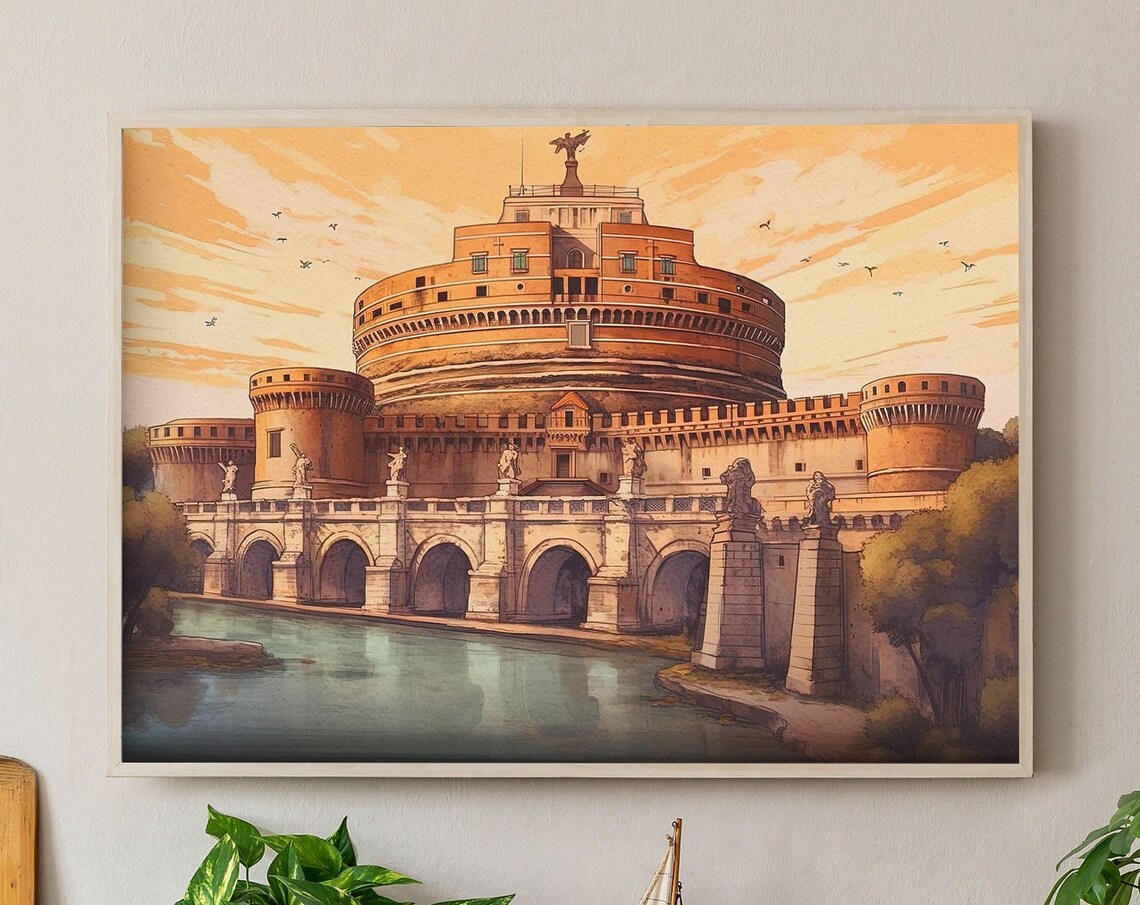 Castel SantAngelo Rome Italy Riverside Castle Landmark Travel Poster