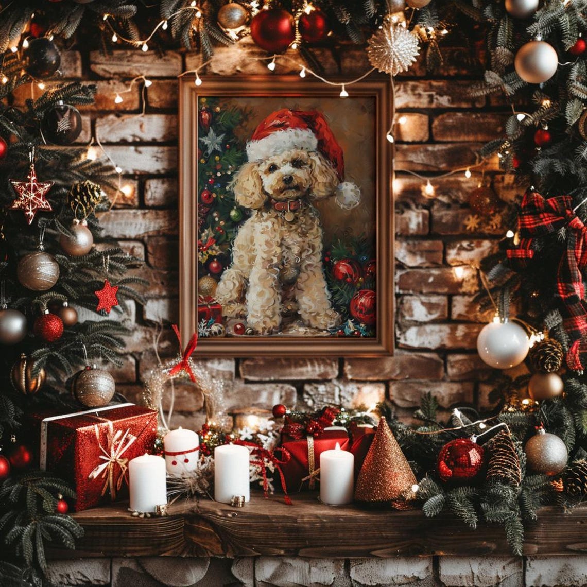Christmas Dog Wall Art Print Santa Dog Painting Christmas Poodle Christmas Puppy Christmas Holiday Decor Santa Pet 183 - Image 3