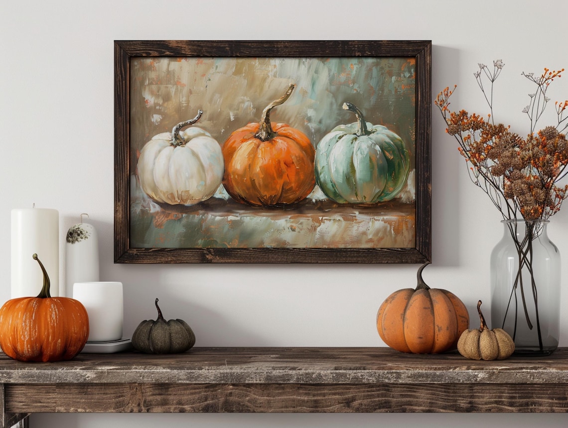 Autumn Pumpkin Gourd Painting, Rustic Fall Decor - Image 2