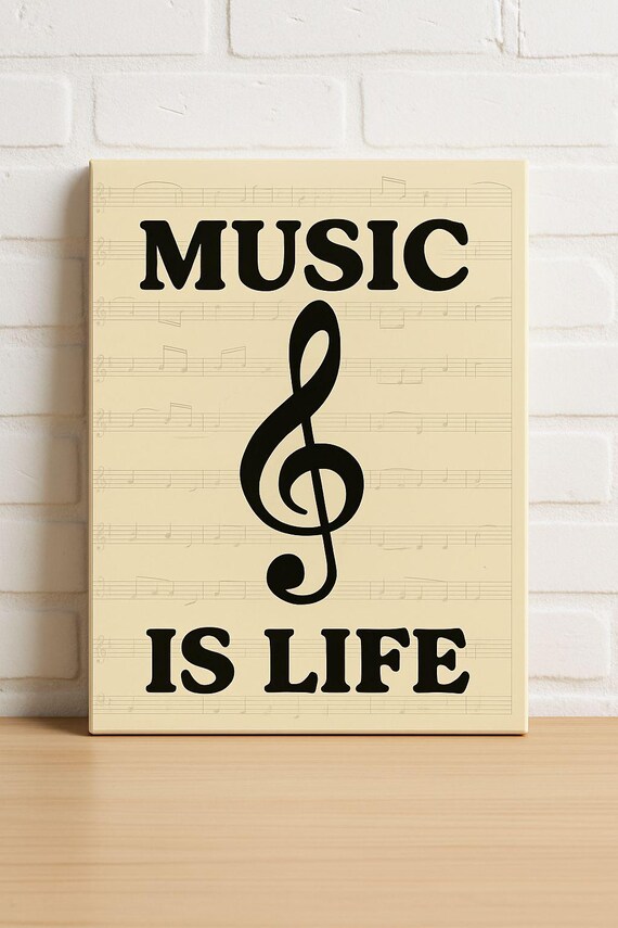 Music Is Life Treble Clef Vintage Sheet Music Room Decor Poster