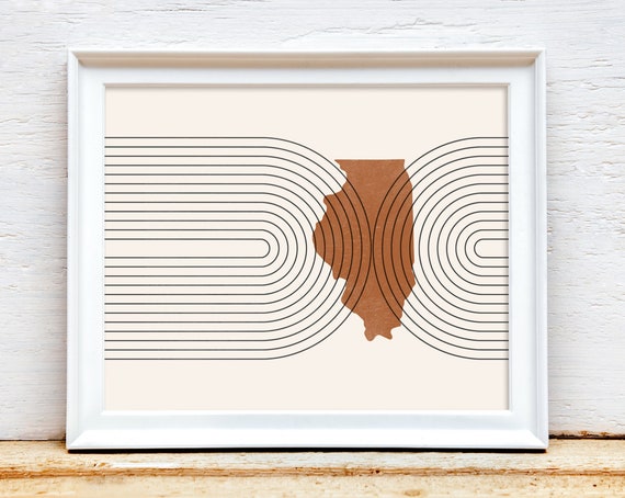 Mid Century Wall Art Minimalist Illinois And Decor Abstract Midcentury Modern Prints Map Print