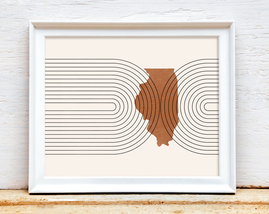 Mid Century Wall Art Minimalist Illinois And Decor Abstract Midcentury Modern Prints Map Print