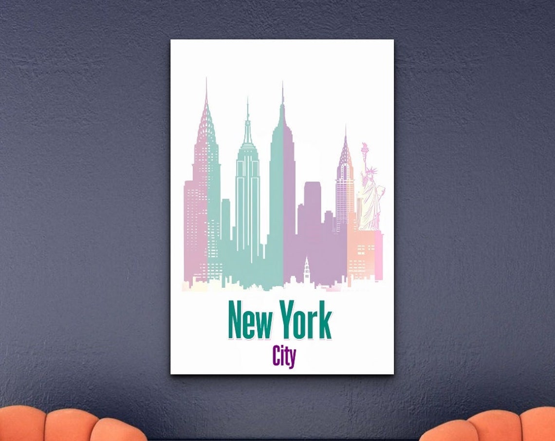 New York City Pastel Skyline Silhouette Modern Travel Poster