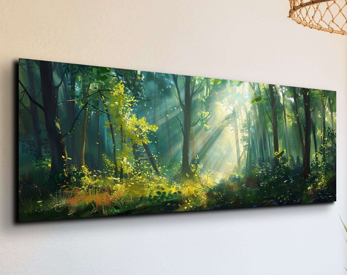 Panoramic Forest, Foggy Pine Tree Landscape Art Print