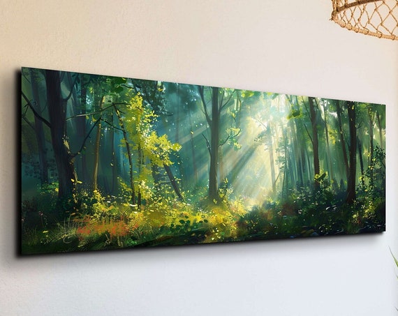 Panoramic Forest, Foggy Pine Tree Landscape Art Print