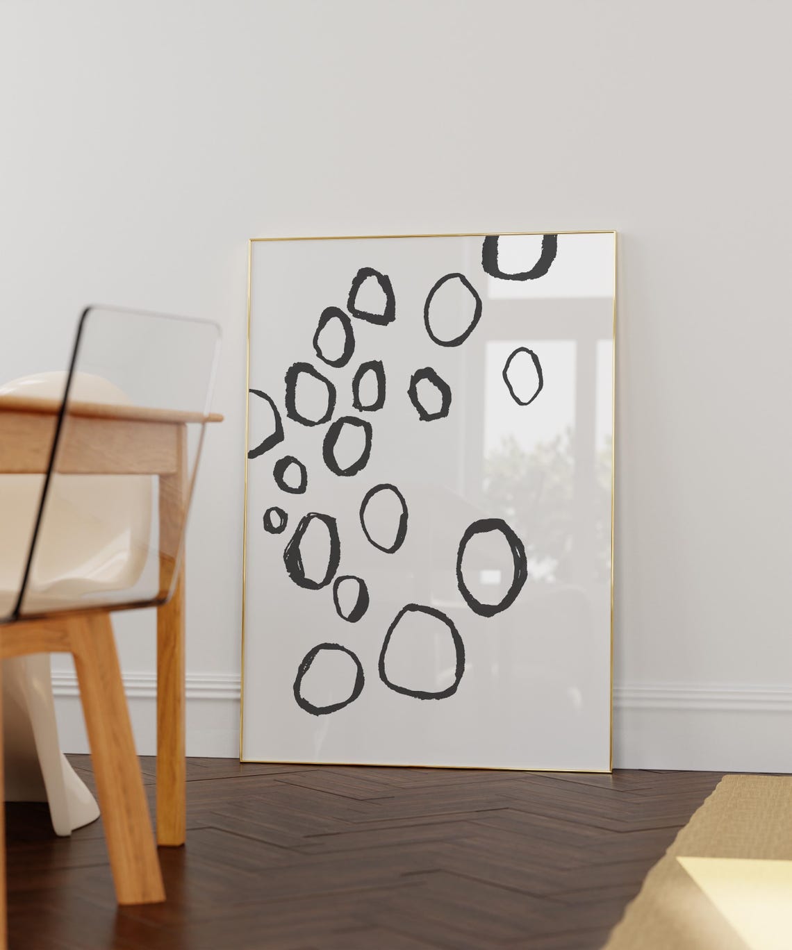 Scattered Hand Drawn Black Circles Organic Minimalist Art Poster