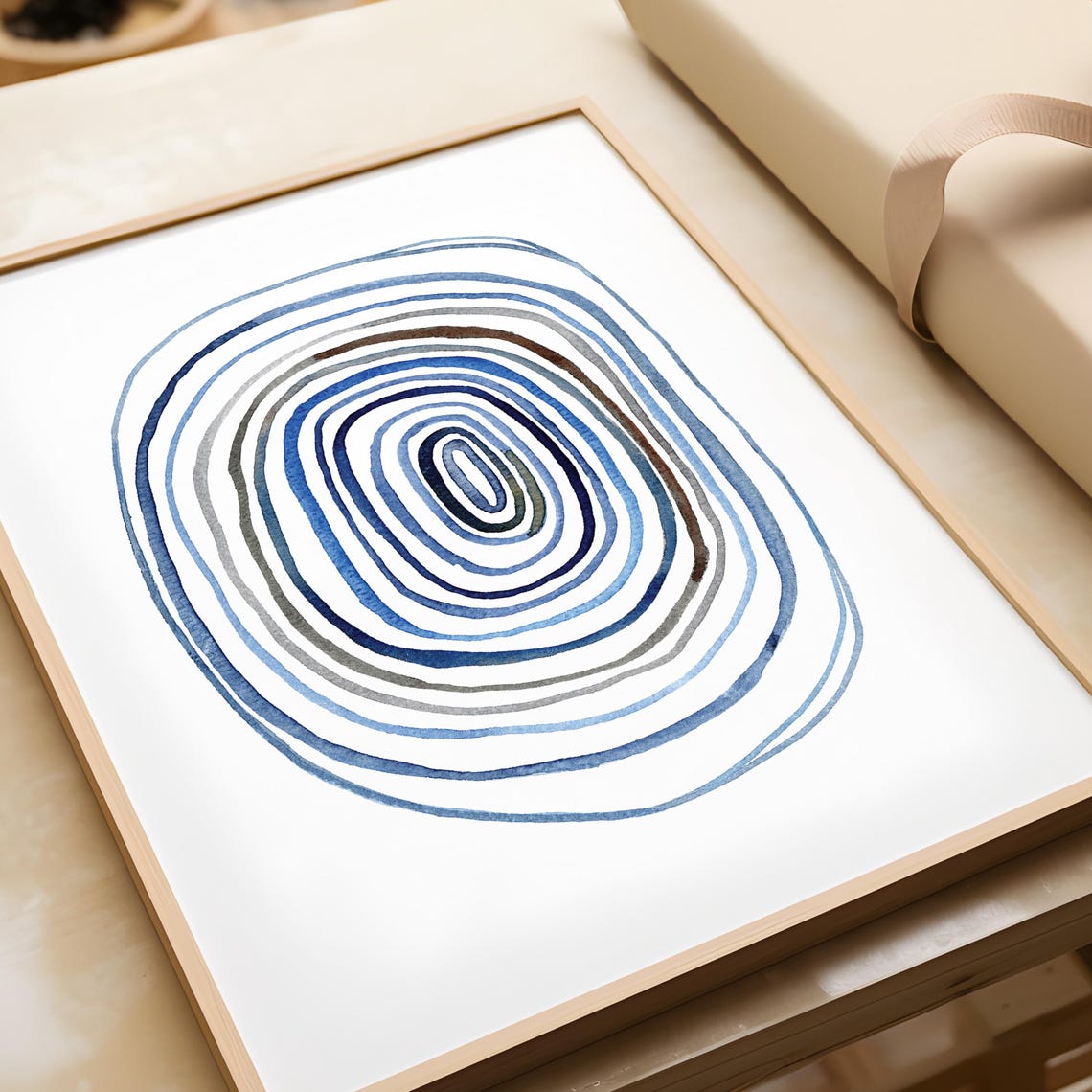 Watercolor Concentric Blue Rings Oval Calm Minimalist Poster - Image 2