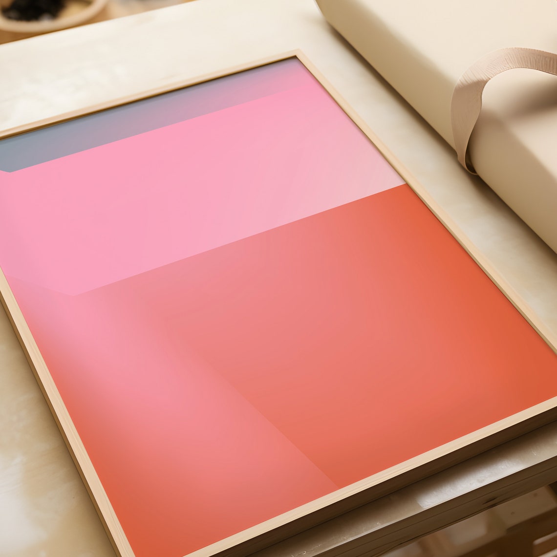 Pink Coral Gradient Abstract Geometric Color Field Art Poster - Image 3