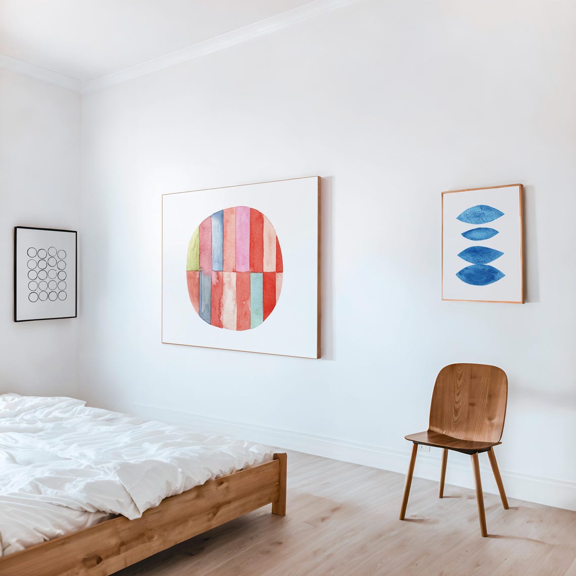 Watercolor Striped Circle Pink Red Blue Pastel Abstract Poster - Image 2
