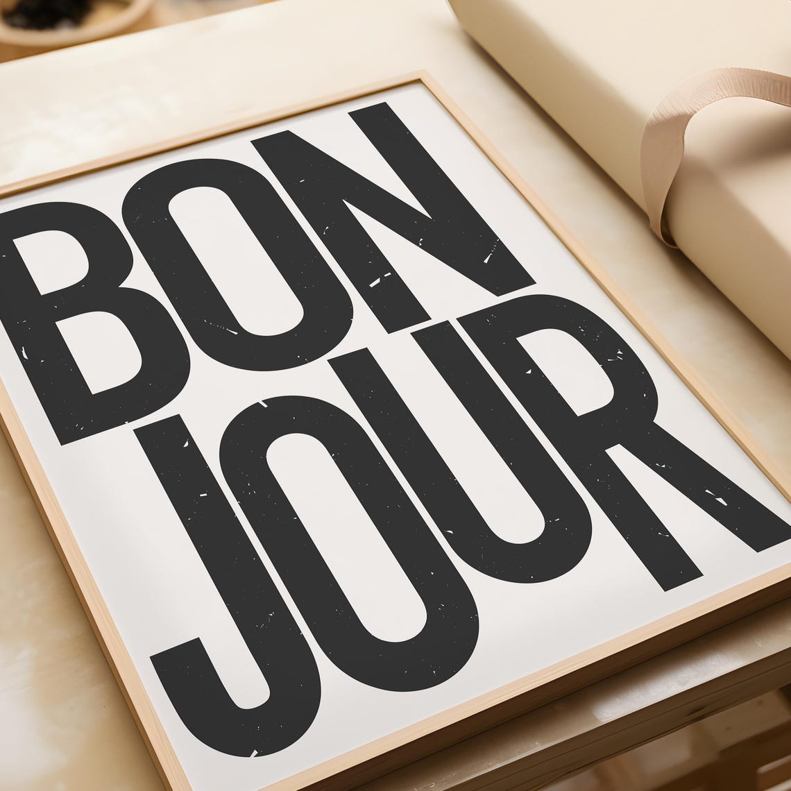Bonjour Bold Black Typography French Greeting Retro Minimalist Poster - Image 3