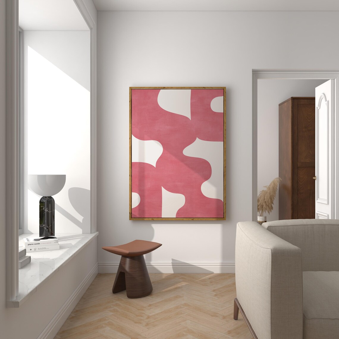 Midcentury Pink and Beige Minimalist Art Print - Image 3
