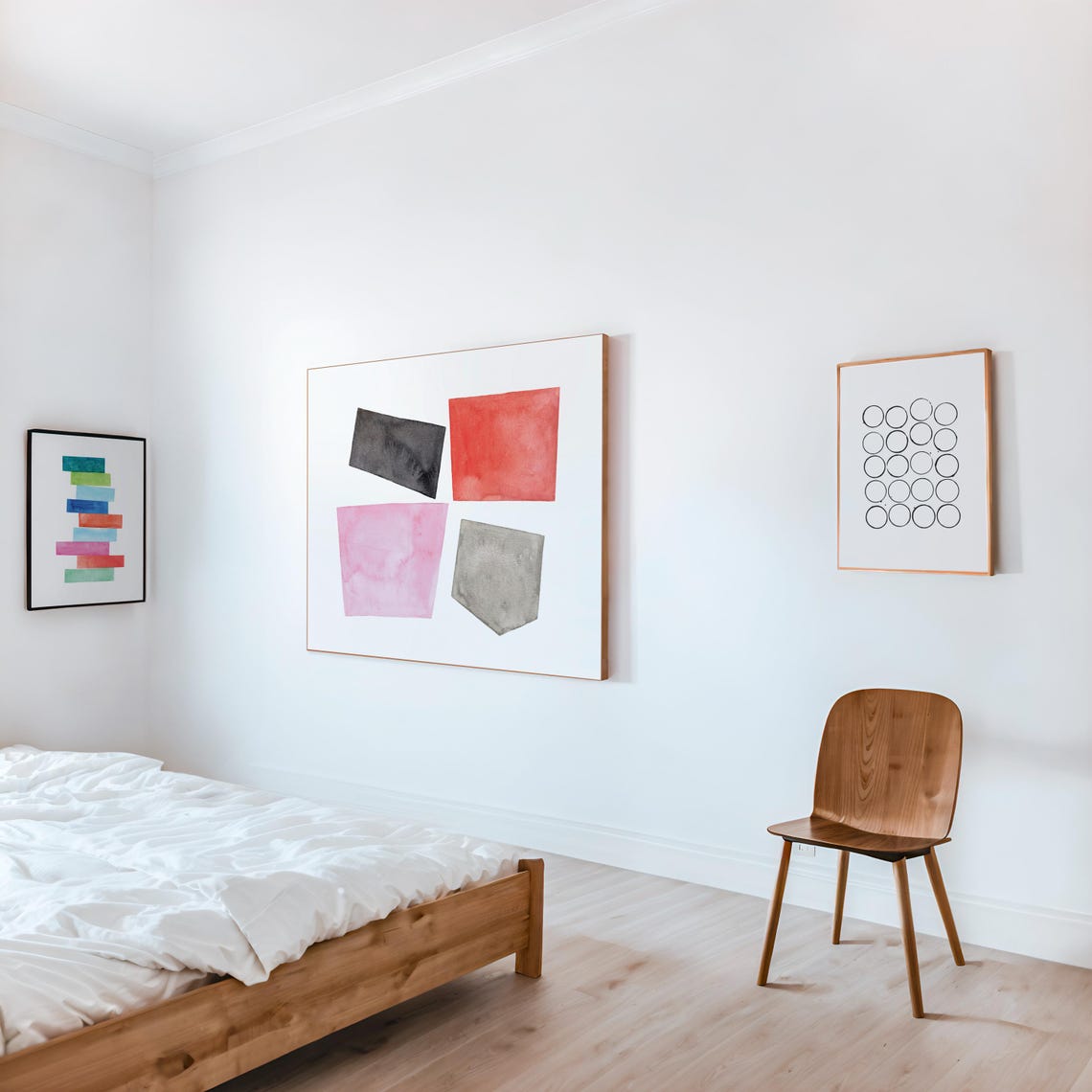 Watercolor Geometric Blocks Red Pink Gray Modern Abstract Poster - Image 2