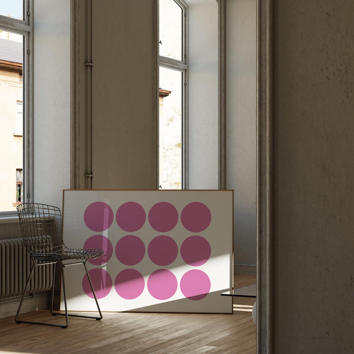 Bright Pink Circles Grid Retro Minimalist Geometric Pattern Poster - Image 3