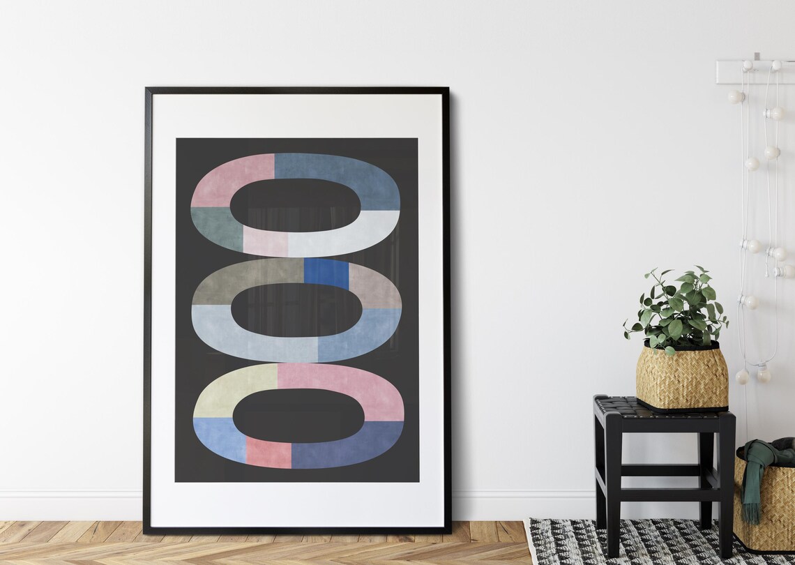 Pastel Color Block Triple Oval Rings Black Geometric Art Poster - Image 3