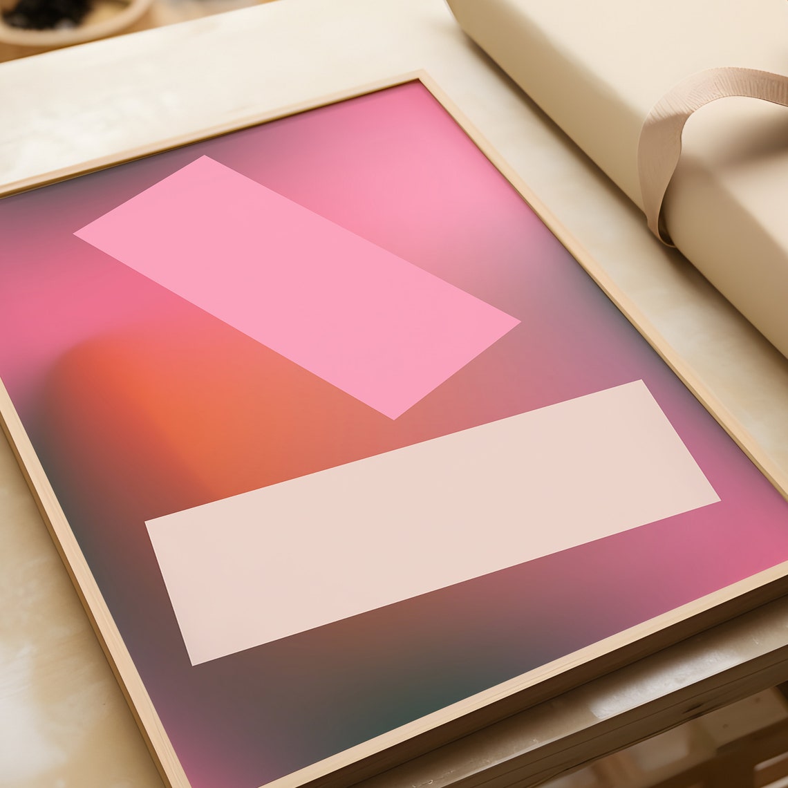 Pink Gradient Geometric Block Shapes Modern Abstract Art Poster - Image 2