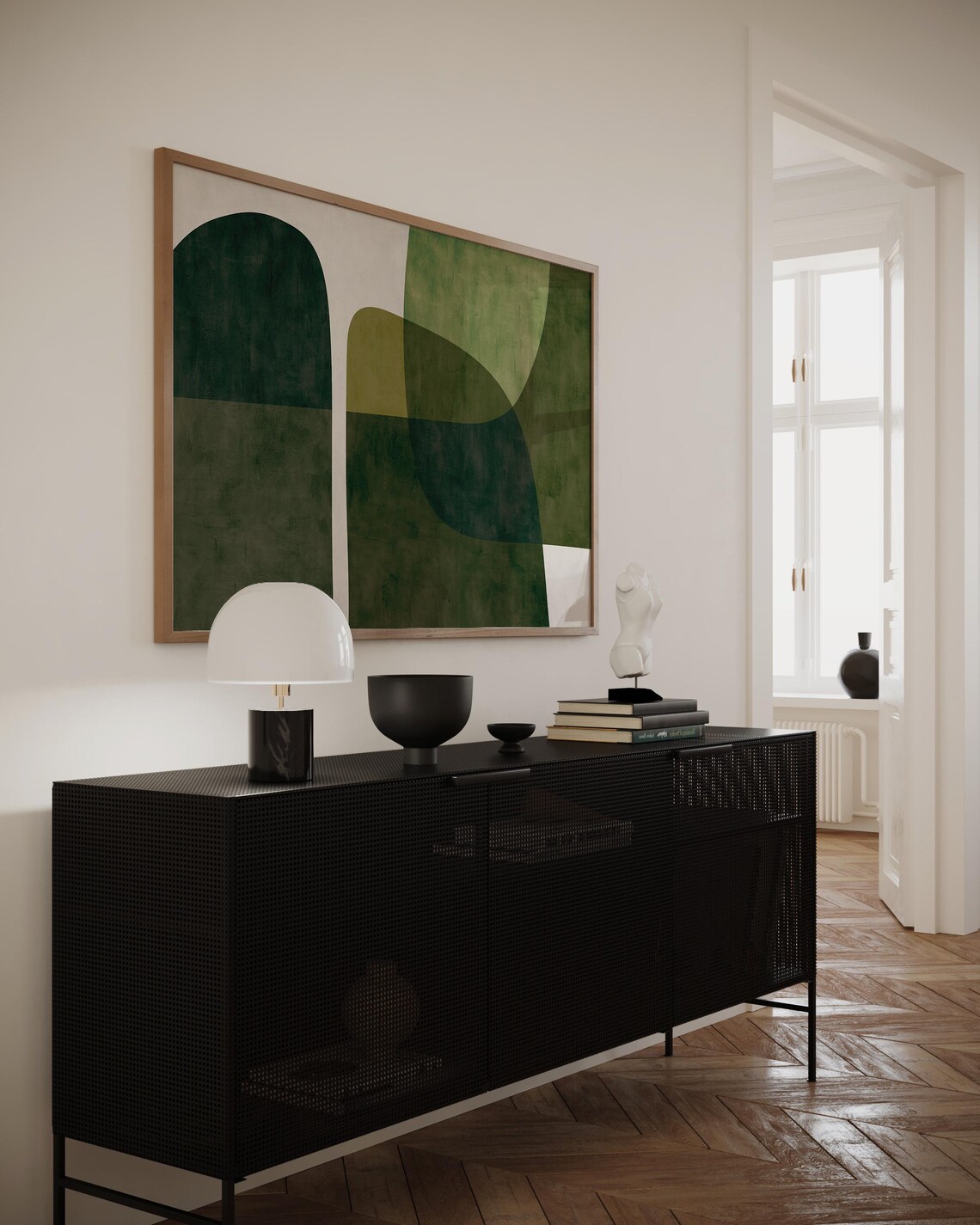 Modern Green Beige Minimalist Art Poster - Image 2
