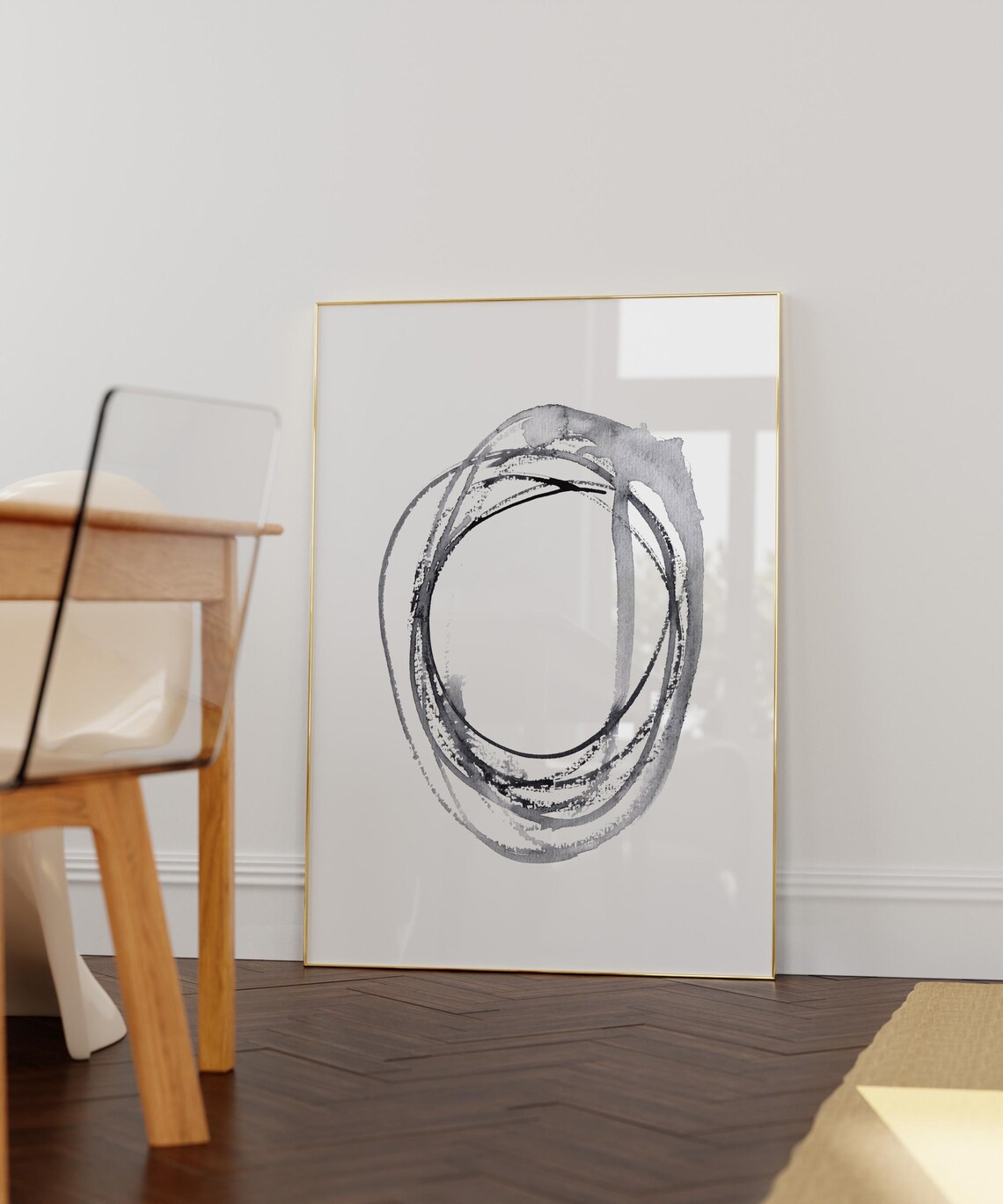 Black Ink Watercolor Circle Minimalist Zen Style Abstract Poster