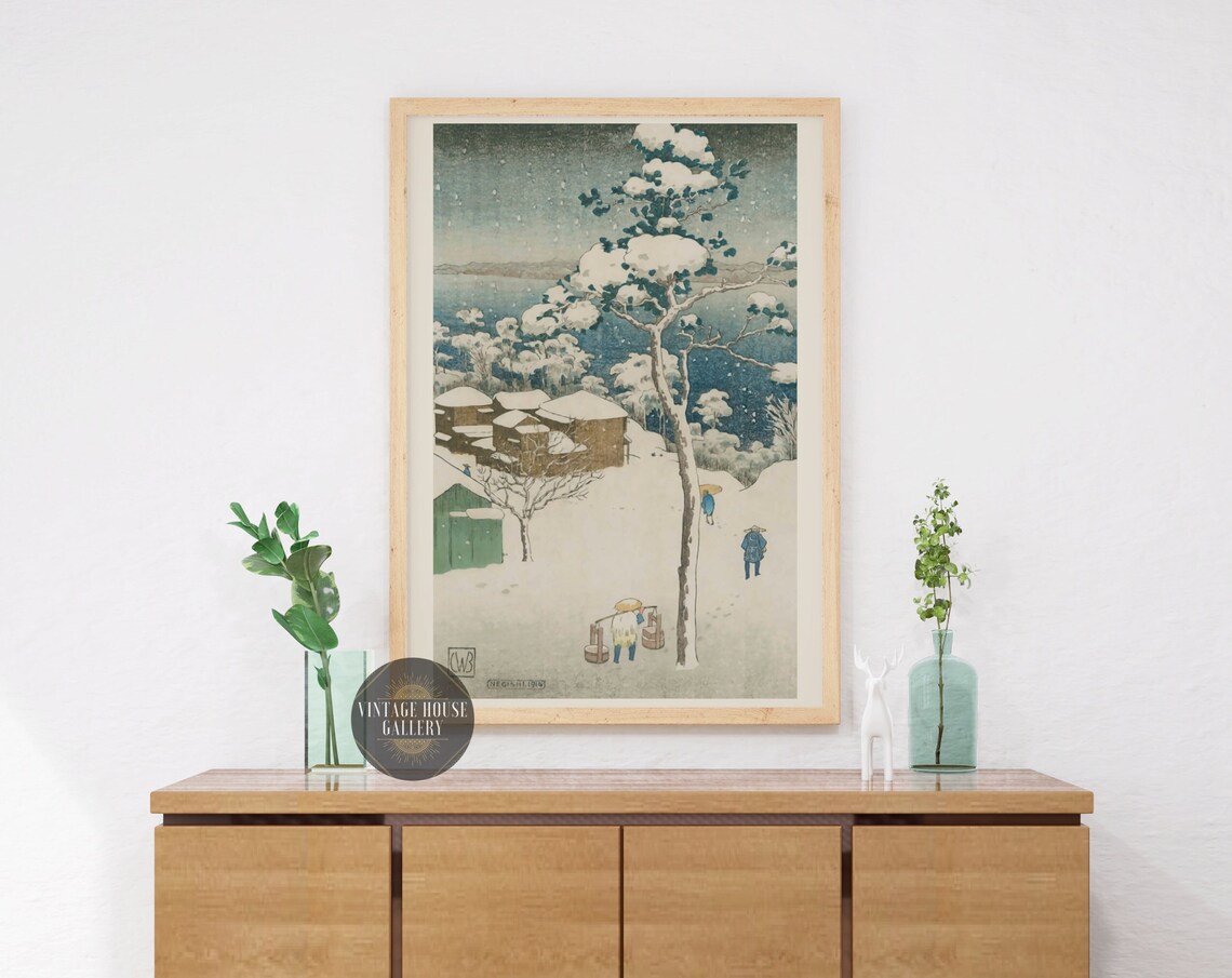 Negishi Snowy Village Winter Charles Bartlett Woodblock Poster