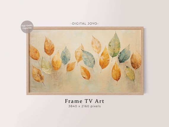 Abstract Falling Autumn Leaves Painting Gold Sage Blue Frame TV Art Poster