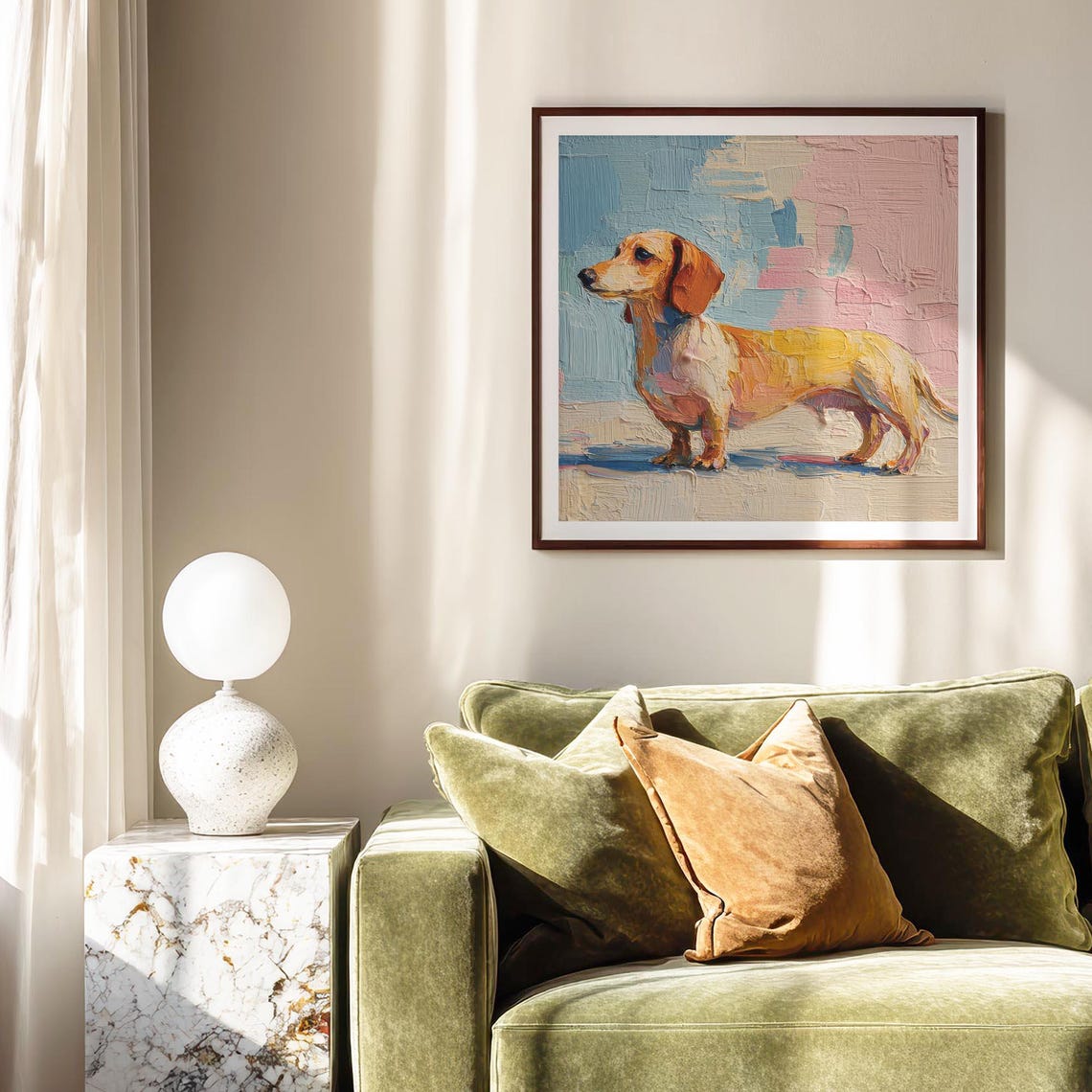 Colorful Dachshund Impasto Painting Pastel Blue Pink Dog Art Poster
