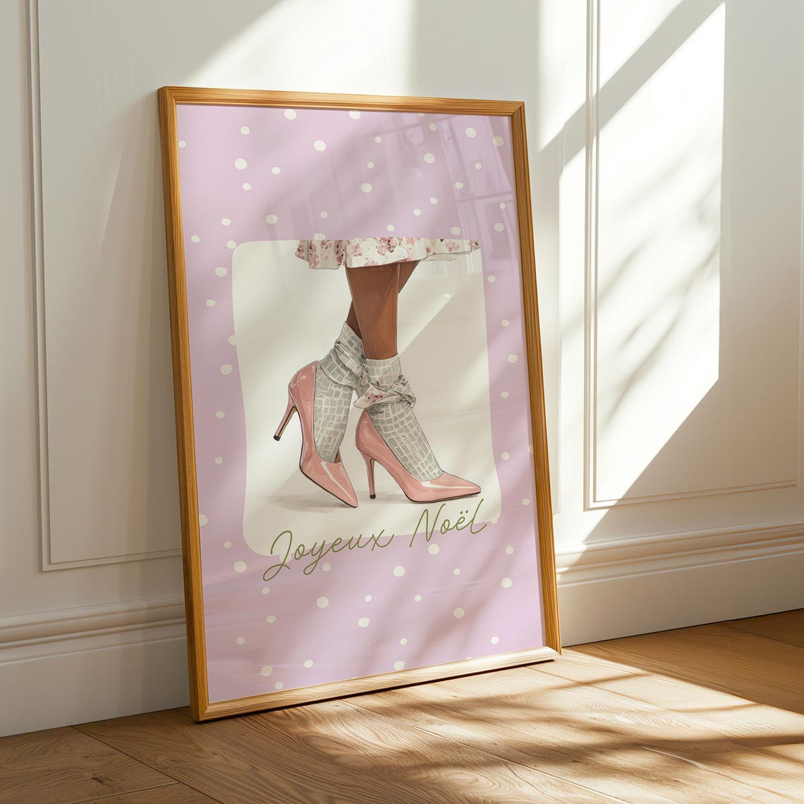 Lilac Mauve Heels Joyeux Noel Bow Socks Christmas Fashion Poster