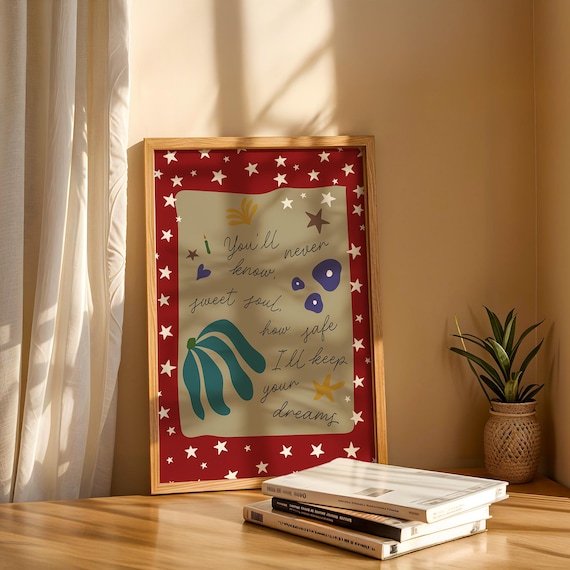 Sweet Soul Nursery Quote Poster Crimson Starry Border Boho Baby Room Decor