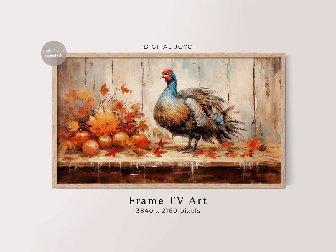 Thanksgiving Turkey With Pumpkins Autumn Painting TV Art Poster
