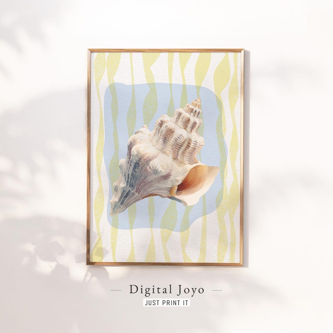 Conch Seashell Watercolor Coastal Art on Lemon Waves Beach Poster