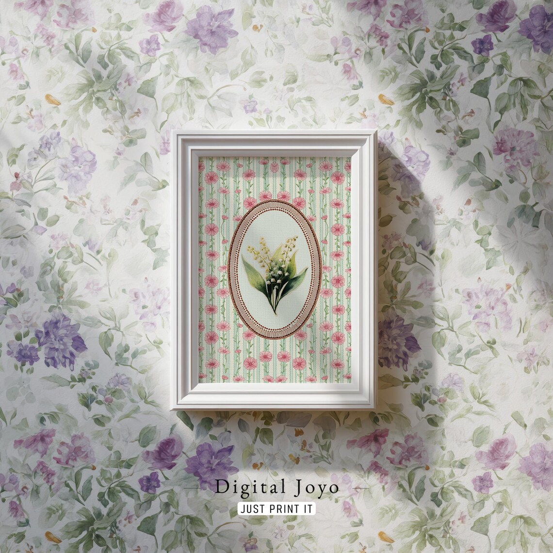 Lily of the Valley Oval Vintage Botanical Floral Frame Art Poster