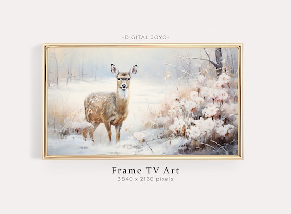 Deer Winter Landscape Painting Samsung Frame Tv Art