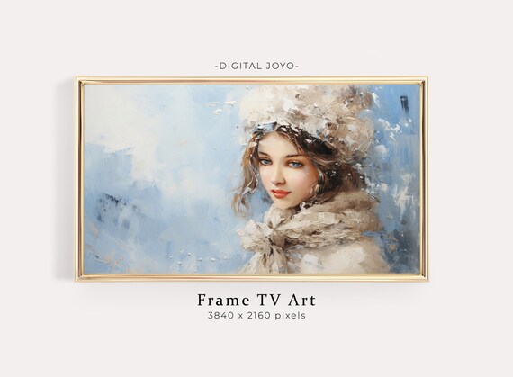 Woman In Snow Painting Winter Holiday Frame Tv Art