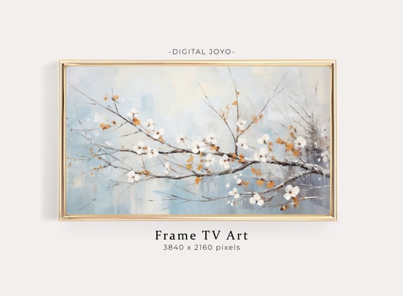 Winter Blossom Frame Tv Art Farmhouse Tree Branch Painting