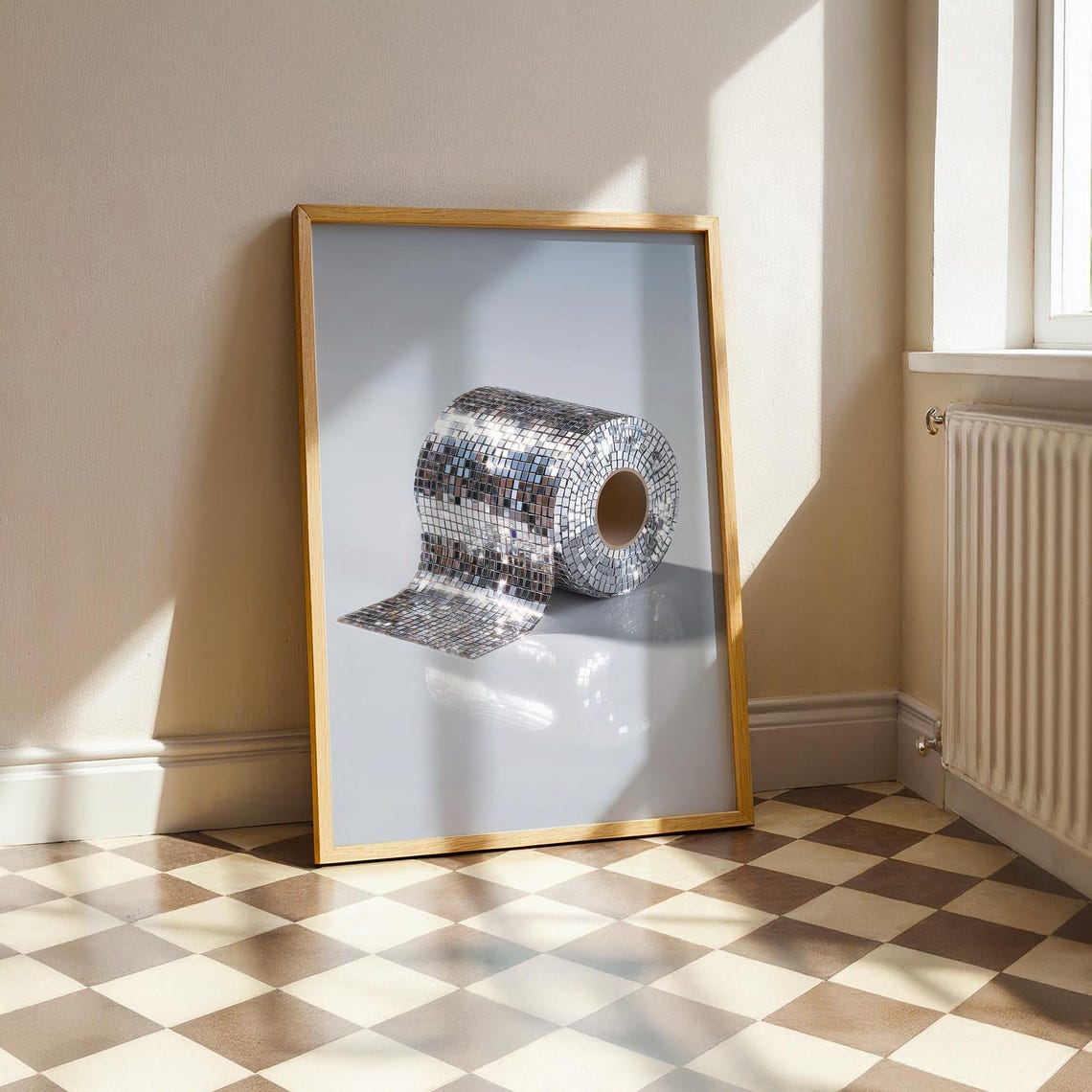 Disco Ball Toilet Paper Roll Mirror Tile Fun Bathroom Poster