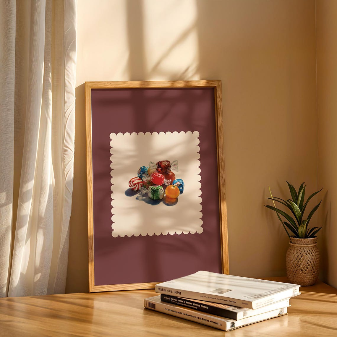 Burgundy Candy Pile Retro Kitchen Sweet Treat Minimalist Art Print