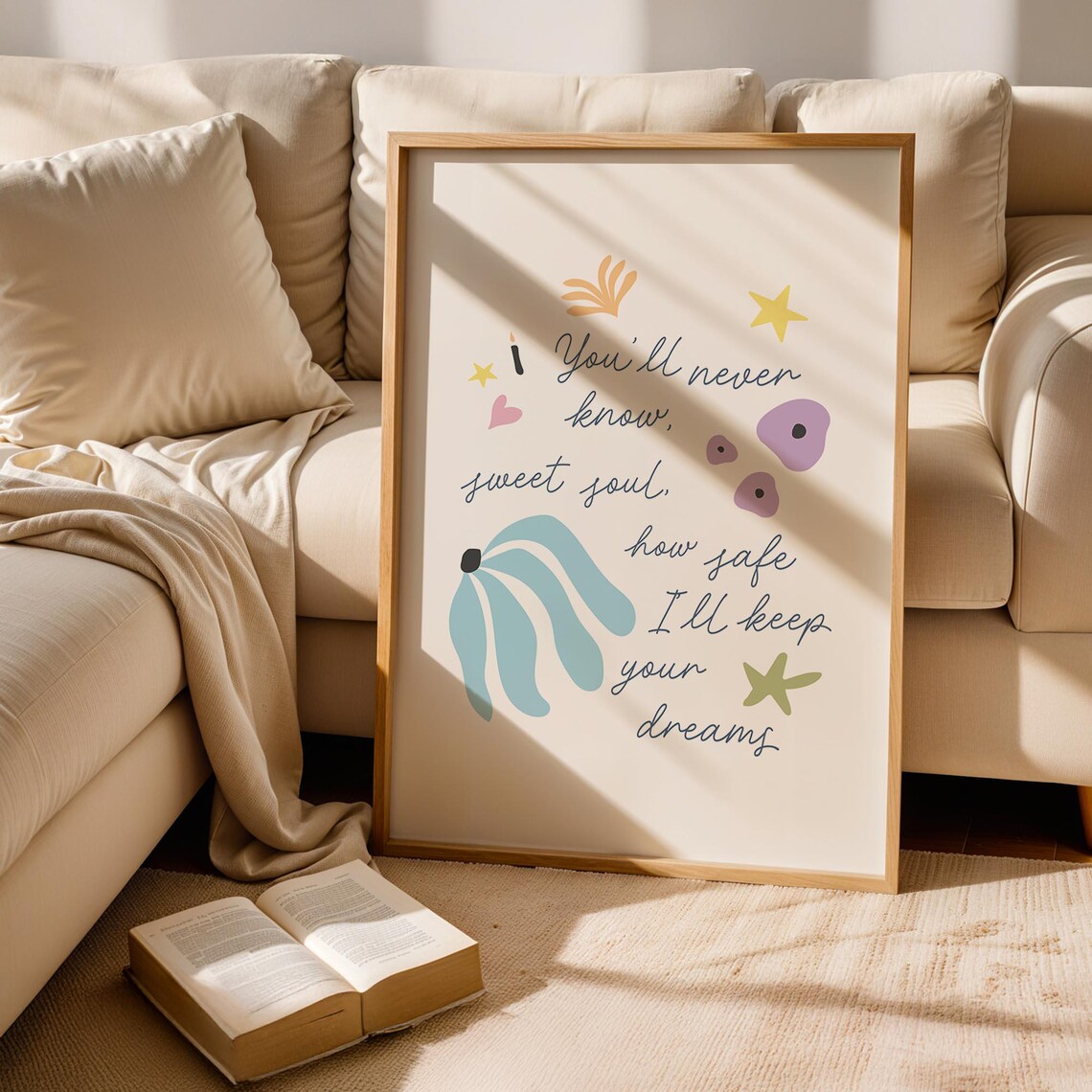 Sweet Soul Nursery Quote Poster White Cream Cozy Minimalist Baby Room Decor