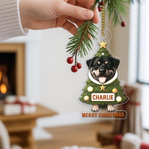Personalized Dog Name Face Ornament Custom Rottweiler Christmas Tree Funny Pet Gift For Lover