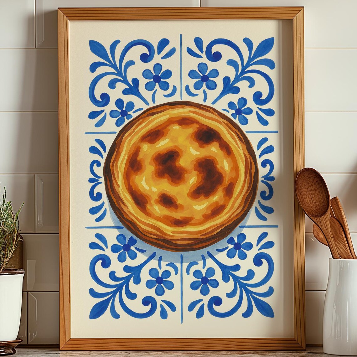 Pastel de Nata Portuguese Azulejo Tile Kitchen Decor Art Print
