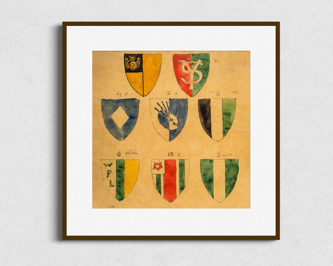 Vintage Crest Drawing, Antique Family Crest - Image 2