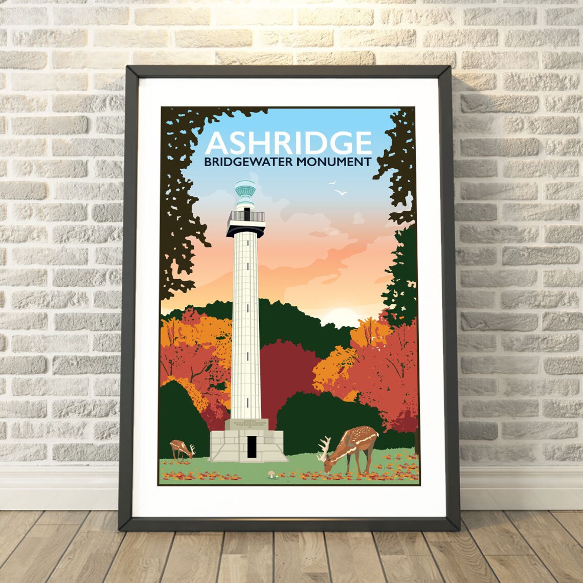 Bridgewater Monument Autumn Travel Poster, Hertfordshire
