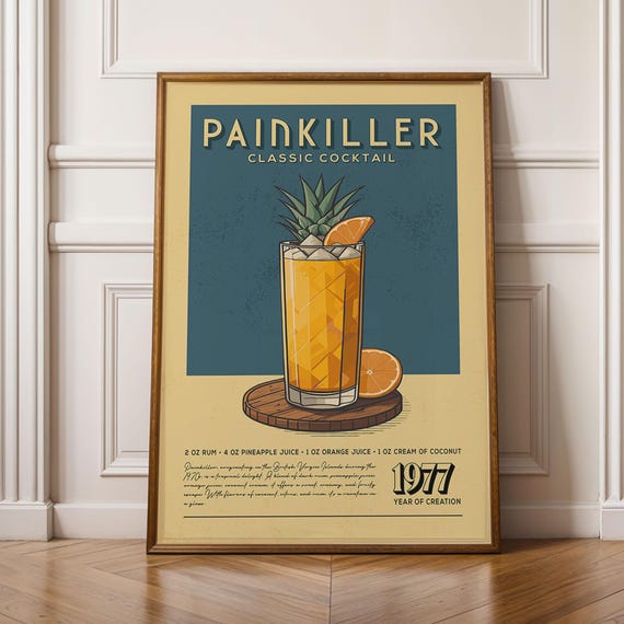 Painkiller Cocktail Vintage Mid-Century Poster Print
