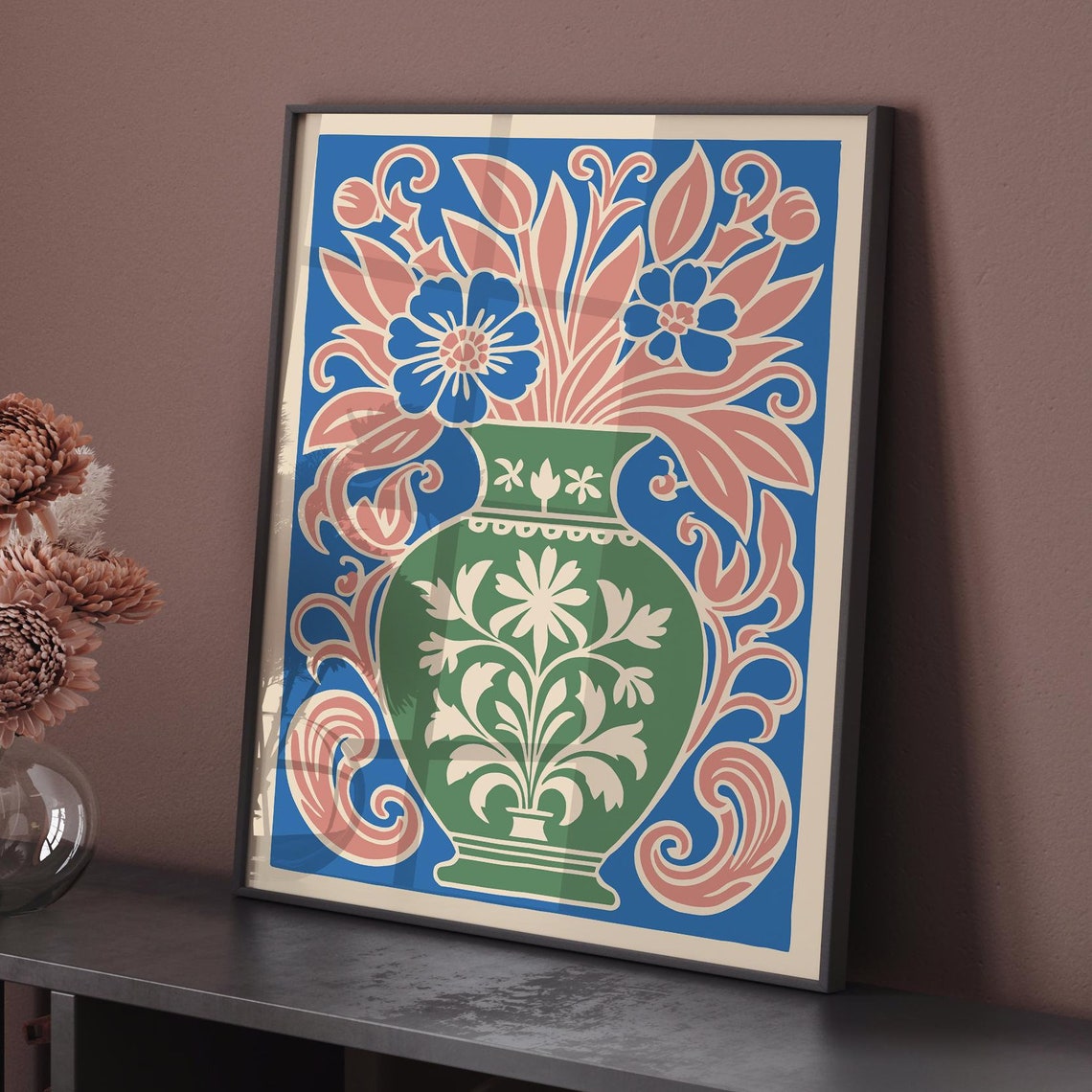Sweet Charming Pastel Floral Bouquet In Green Vase Retro Poster