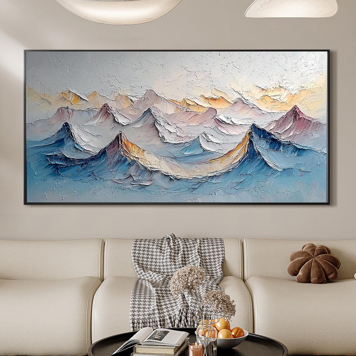 Abstract 3D Mountain Oil Painting, Minimalist Art Print
