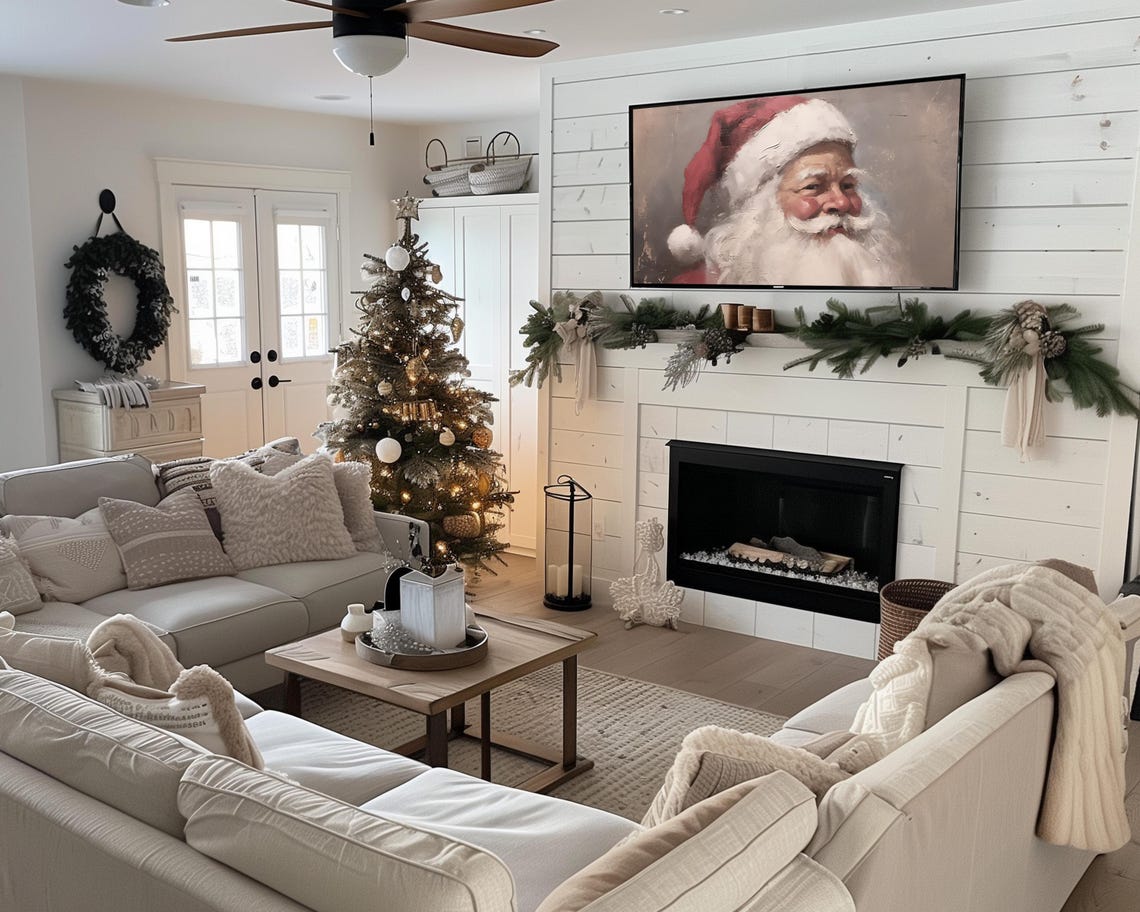 Santa Claus Portrait Frame Tv Art Jolly Santa Claus Tv Art Farmhouse Christmas Painting Holiday Decor - Image 2