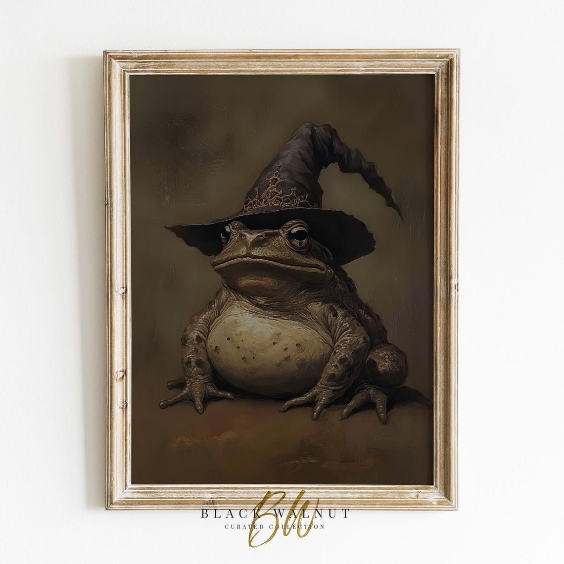 Toad Wearing Witch Hat Vintage Gothic Halloween Portrait Wall Art
