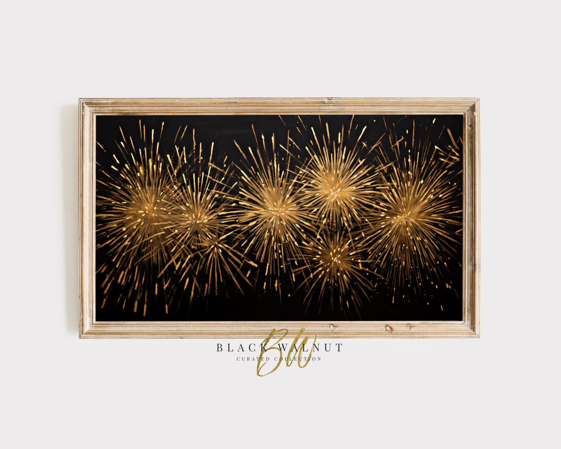 Gold Fireworks On Black Sky New Years Eve Celebration Gold Wall Poster