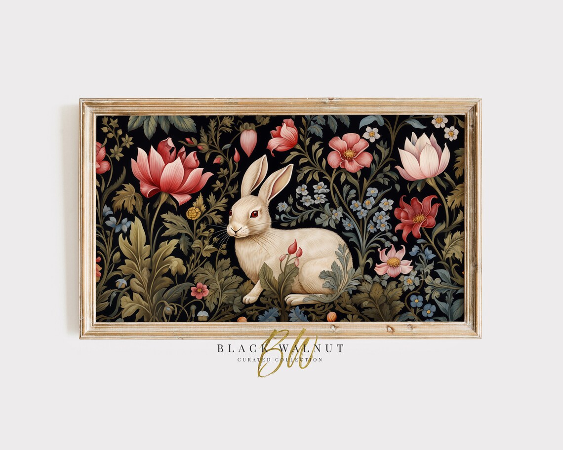 Easter Bunny Rabbit Art Print, Cottagecore Decor